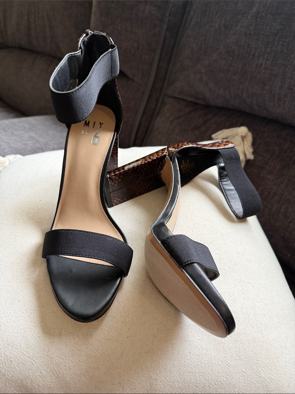Mix No. 6 Black and Brown Block Heel Ankle-Strap Sandals